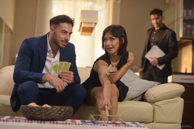 Veronica Leal gets double-penetrated and gags on cock photo 13
